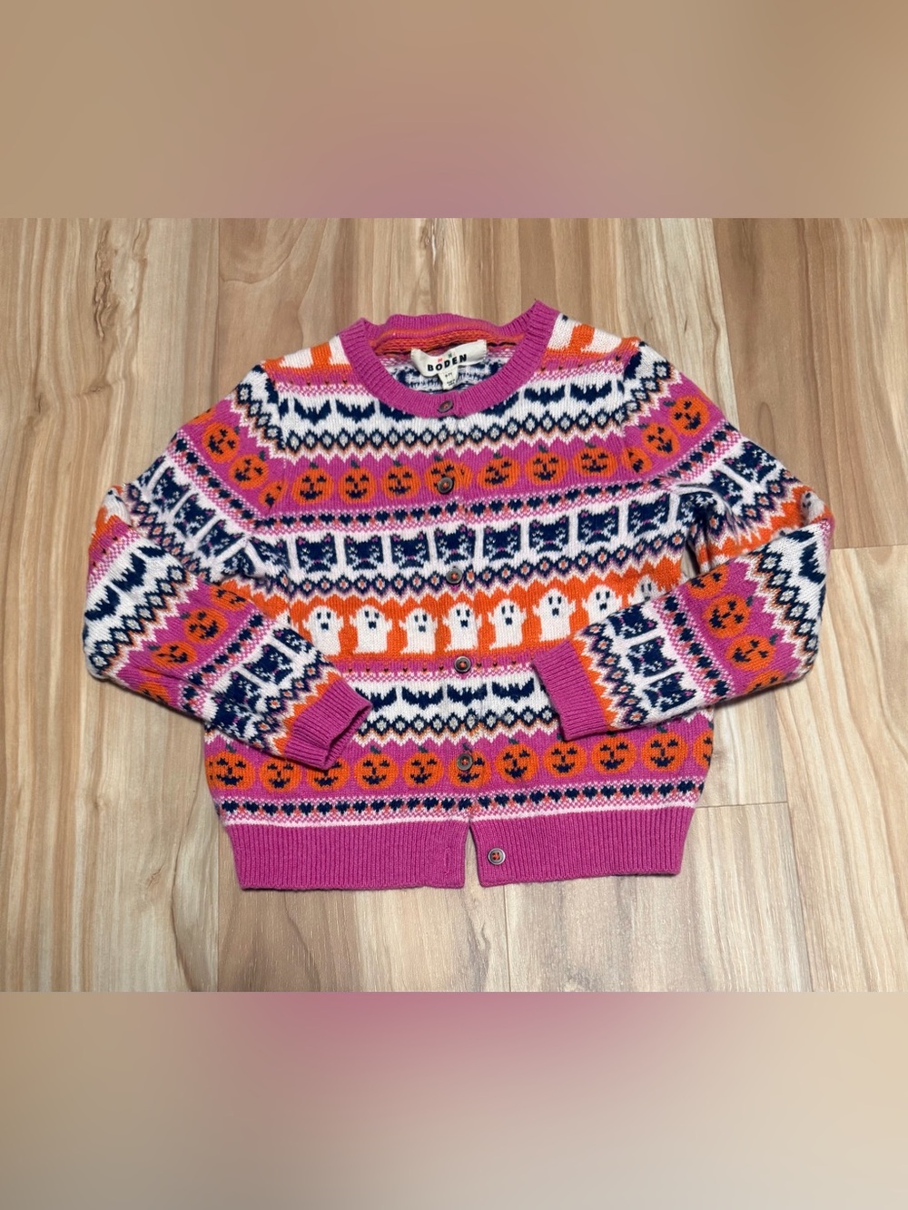 Boden Pink & Orange Halloween Fair Isle Cardigan